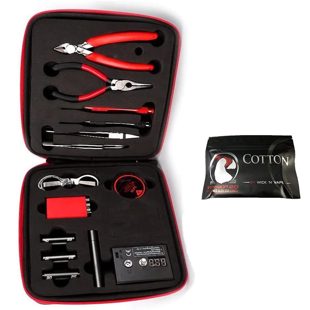 Jig coil DIY Tools Kit, build coil Kit Complete Package, ohm Meter, Diagonal Pliers, Scissors, Screwdriver, Ceramic, elbow Tweezers, A1 heating wire, free cotton, Enhanced Edition