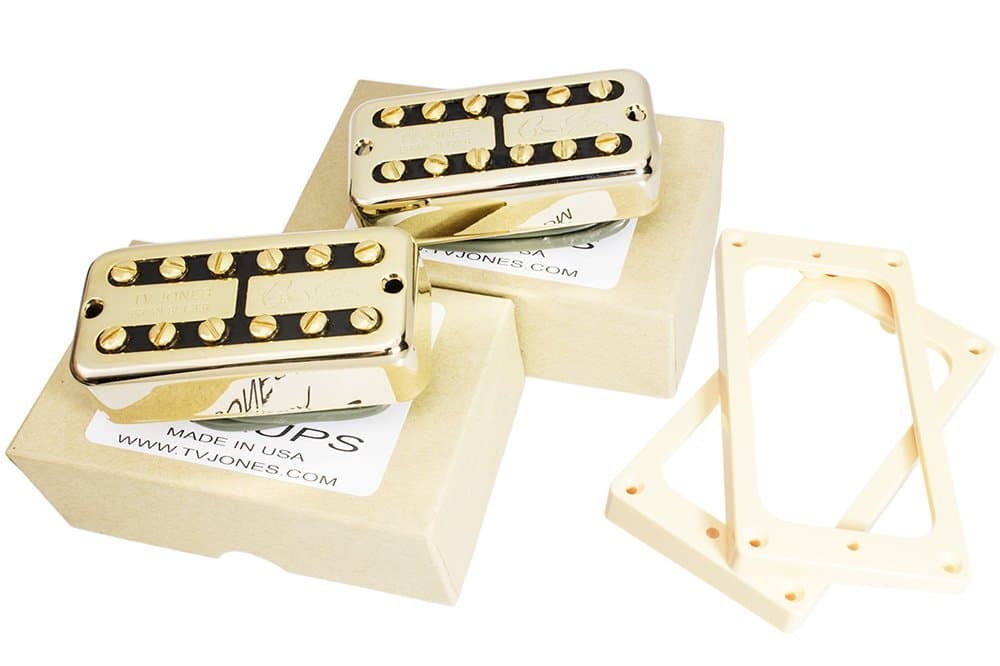 Brian Setzer Neck & Bridge Pickup Set, Gold, Universal Mount, With Cream EM-1 Mounting Rings