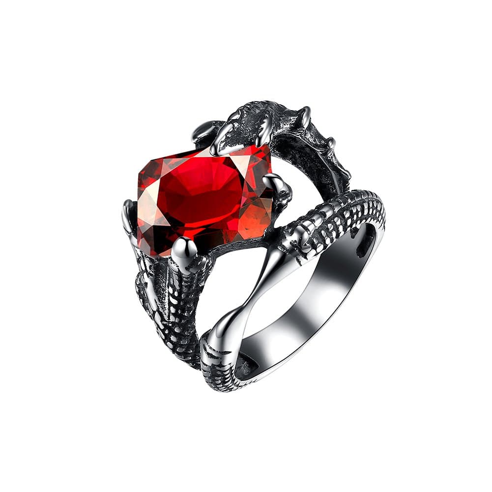 PMTIER Men's Stainless Steel Dragon Claws Ruby Gem Stone Ring