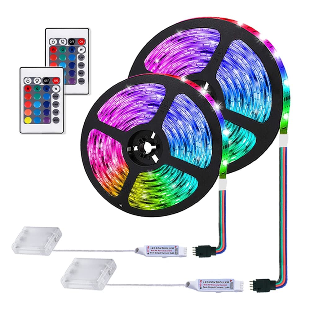 LED Strip Lights Battery Powered, 24 Keys Remote Control Light Strip for Parties, DIY Indoor Decoration, 6.56ft/2m, 2 Pack