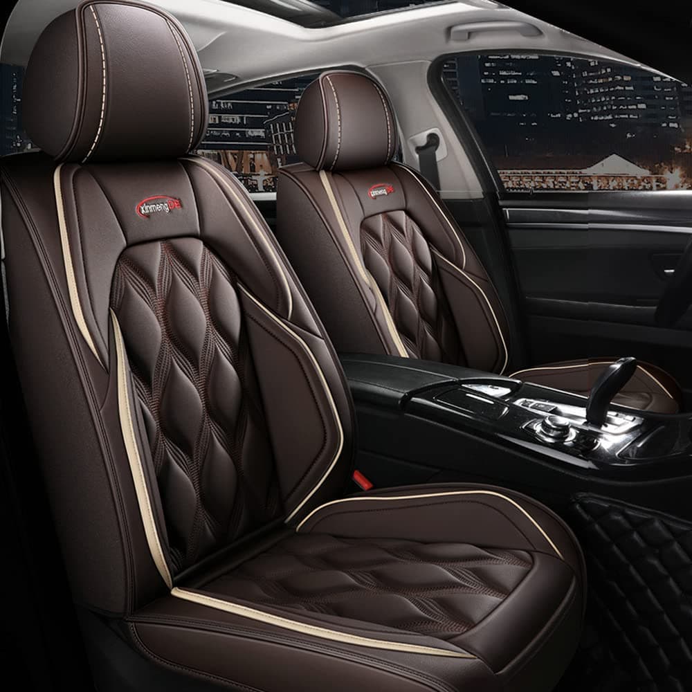 Front and Back Seat Covers 5 Pieces For Ford Mustang 2004-2023 Leather Cushion Protector Waterproof Vehicle Covers,(Color:brown)