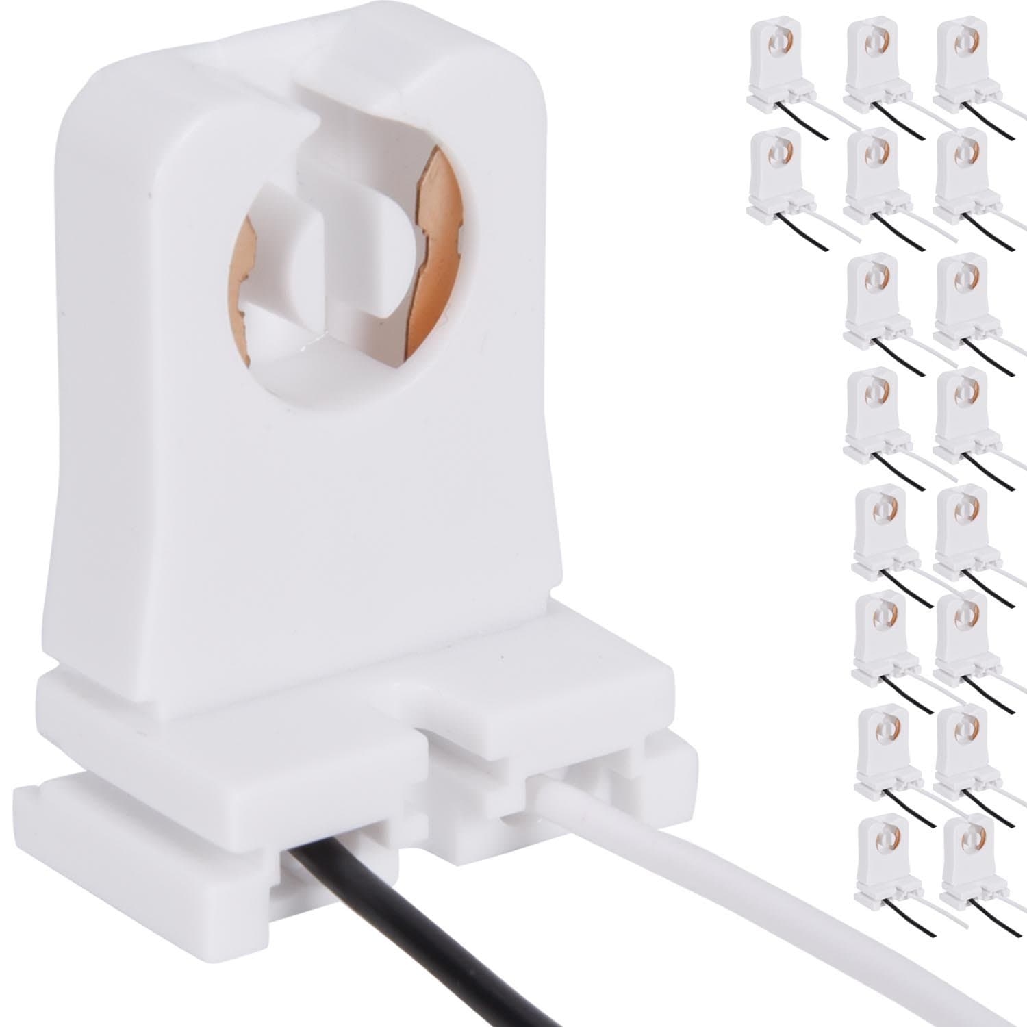 JACKYLED Non-Shunted Turn-Type T8 Lamp Holder UL Socket Tombstone with 10 inches Wires Attached for LED Fluorescent Tube Replacements 18-Pack
