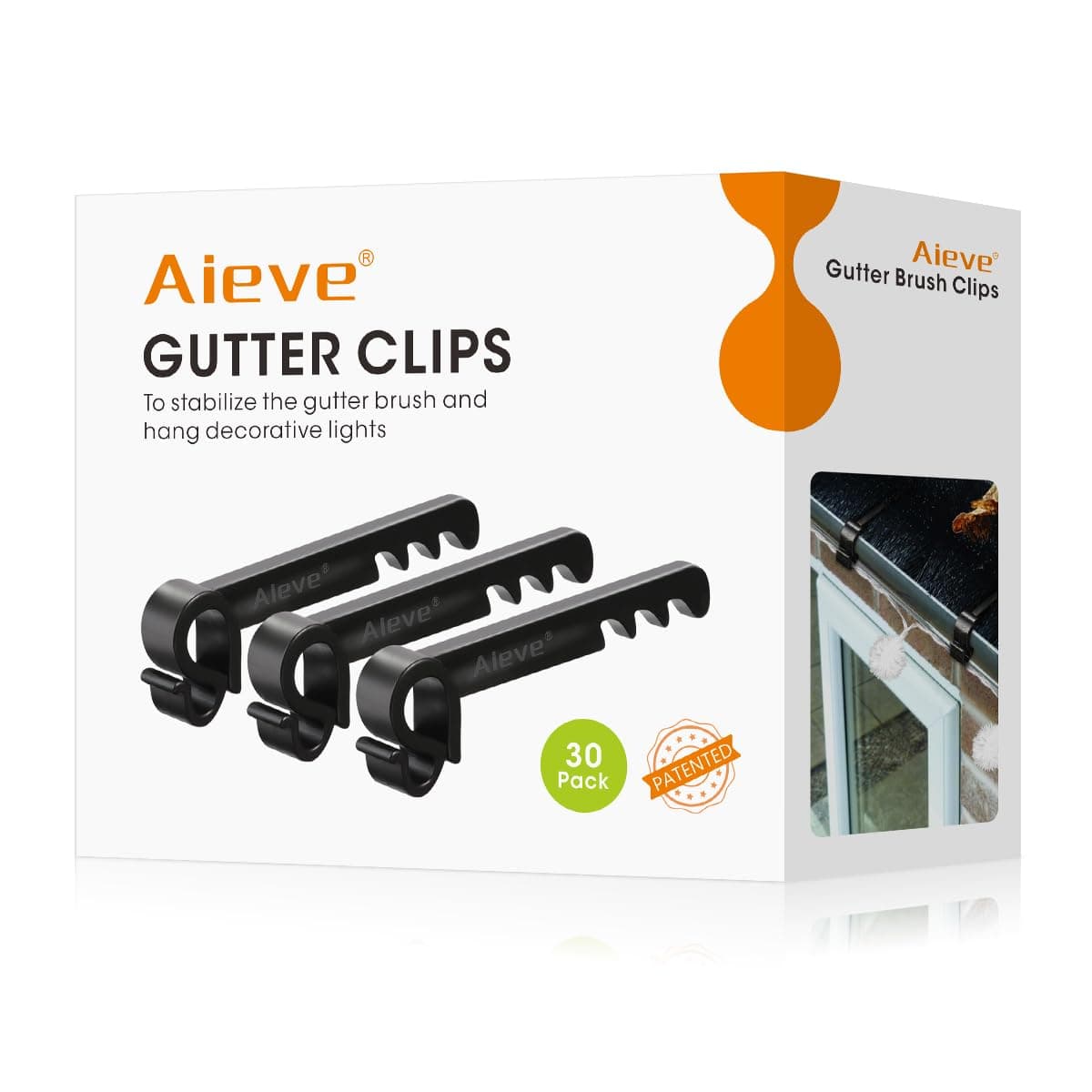 Aieve 30 Pack Gutter Brush Clips, Leaf Guard Fixing Clips Hook for Hanging Outdoor String Lights, Keeps Gutter Brush in Place