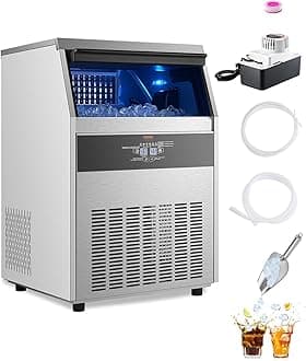 VEVOR 160lbs/24H Commercial Ice Maker Machine with Drain Pump, 66lbs Storage Capacity Ice Maker, 80 Ice Cubes in 15 Minutes, LED Digital Display Freestanding Self-Cleaning for Bar Office Restaurant