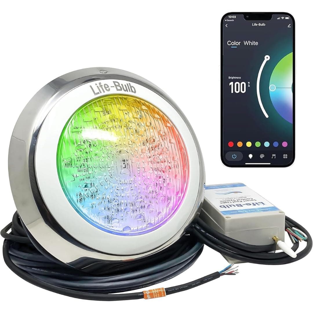 Life-Bulb Smart Pool LED Pool Lights for Inground Pool, Wall Mounted, Color Changing with Remote - 75ft Cable, Works with Remote or Phone App - iOS/Android Compatible, Lifetime Replacement Program
