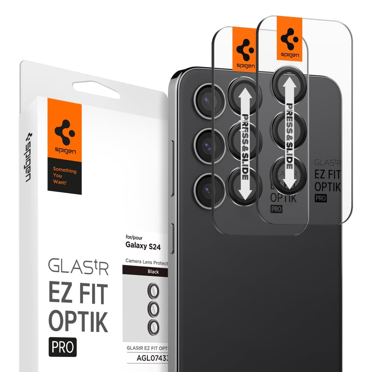 Camera Lens Screen Protector [GlasTR EZ Fit Optik Pro] Designed for Galaxy S24 [Case Friendly] - Black [2 Pack]