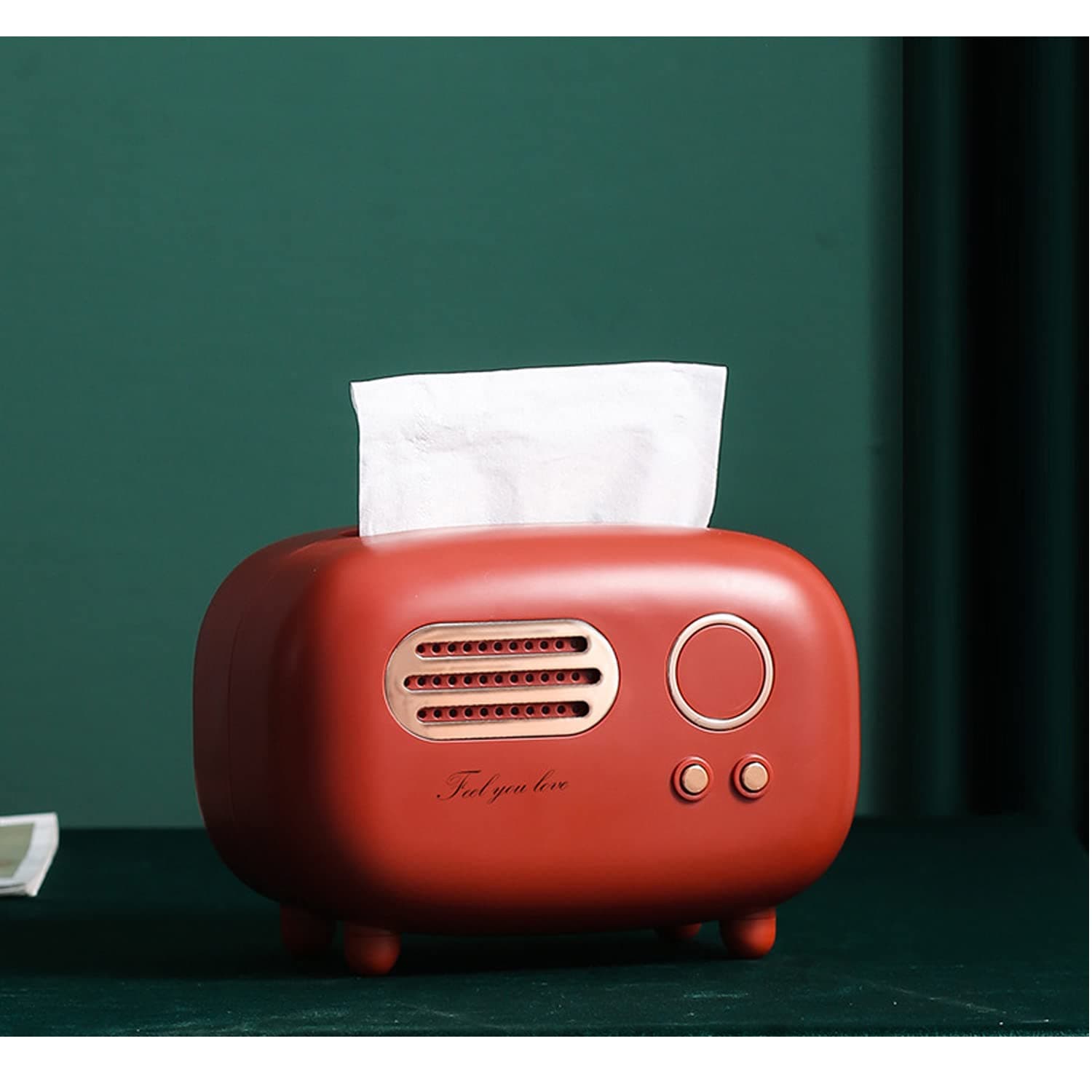 Retro Radio Shape Tissue Cover Box, Practical and Cute for Kitchen,Bathroom Vanity Countertops, Bedroom Dressers,Night Stands, Desks and Tables, Creative Gift (Retro Radio Red)