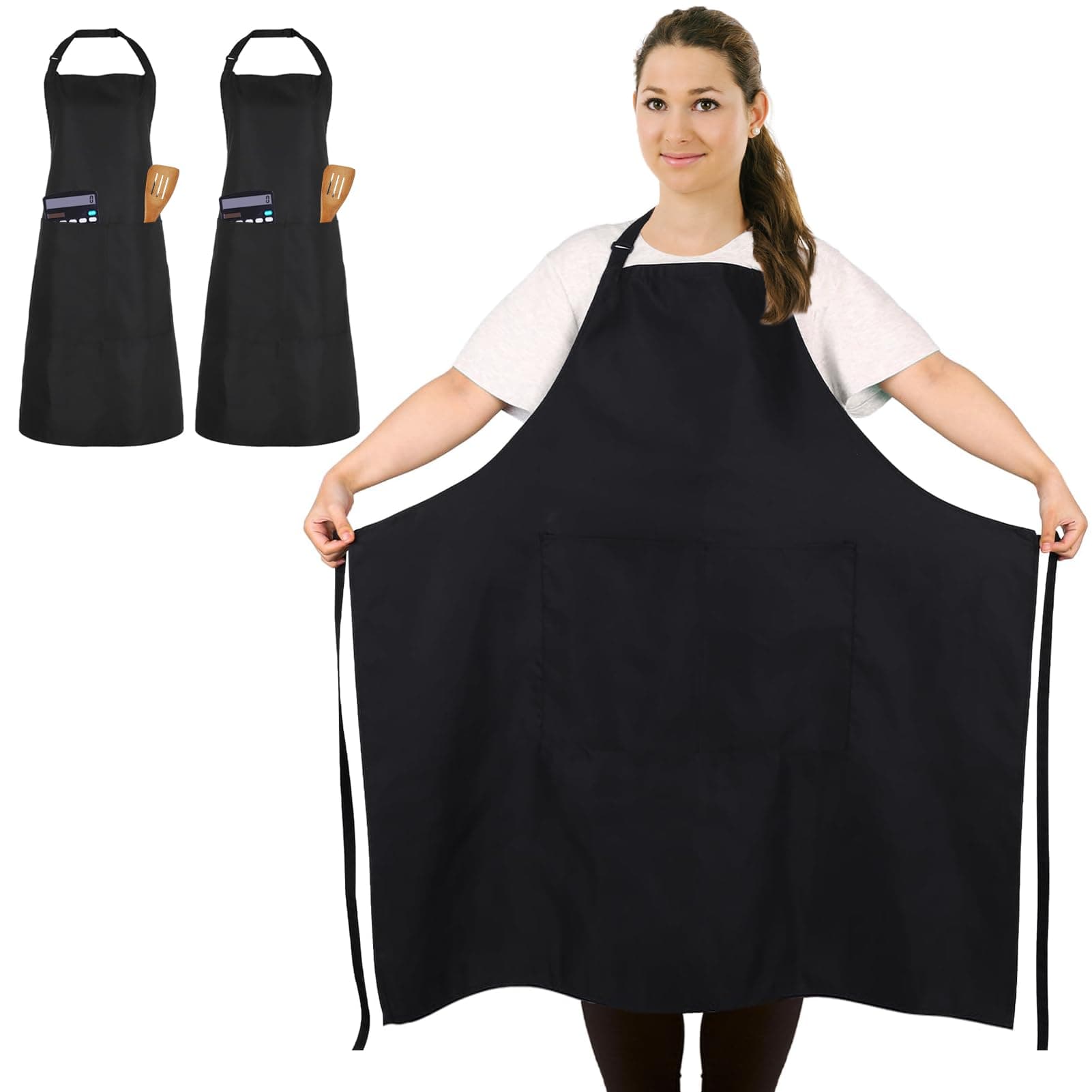 2 Pcs Plus Size Chef Apron, Unisex Professional Apron with 2 Pockets for Cooking, Work, Baking (Larger Size)