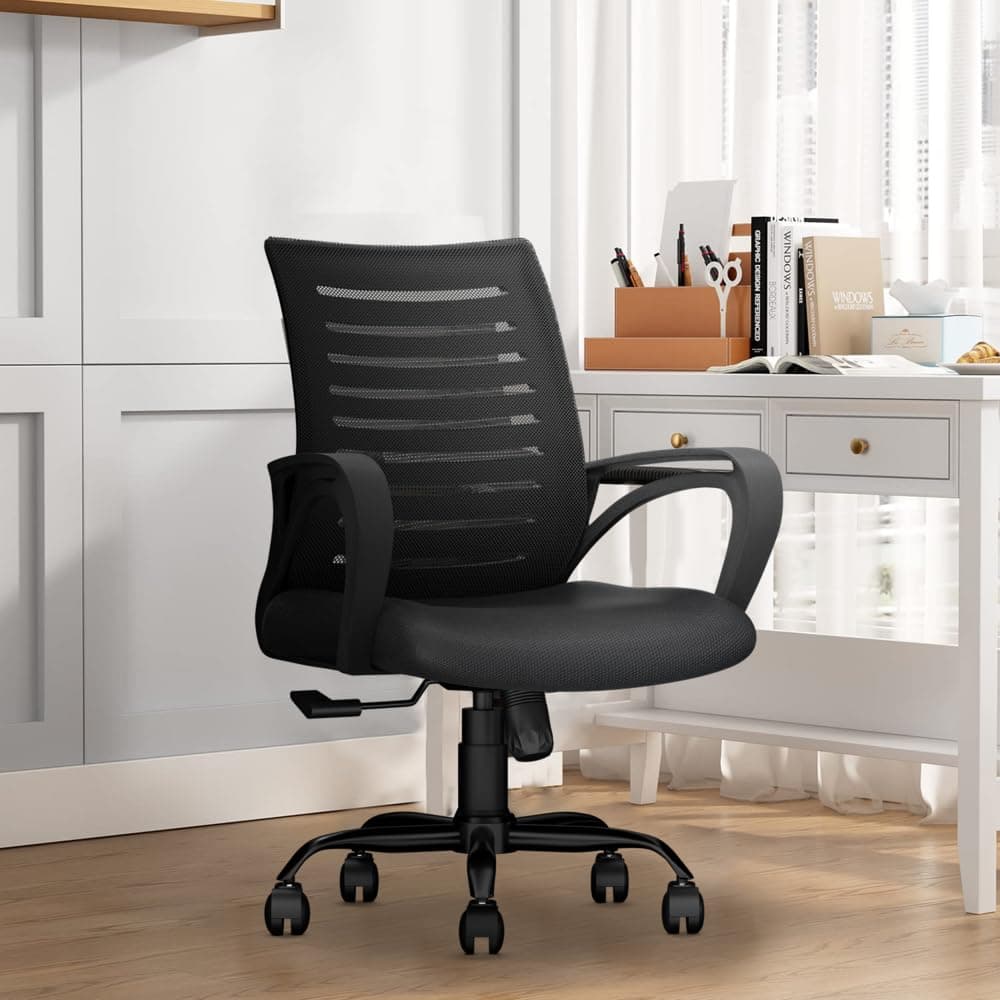Desire C104 Mesh Mid Back Ergonomic Office Chair/Study Chair/Revolving Chair/Computer Chair for Work from Home Metal Base Seat Height Adjustable Chair (Black)