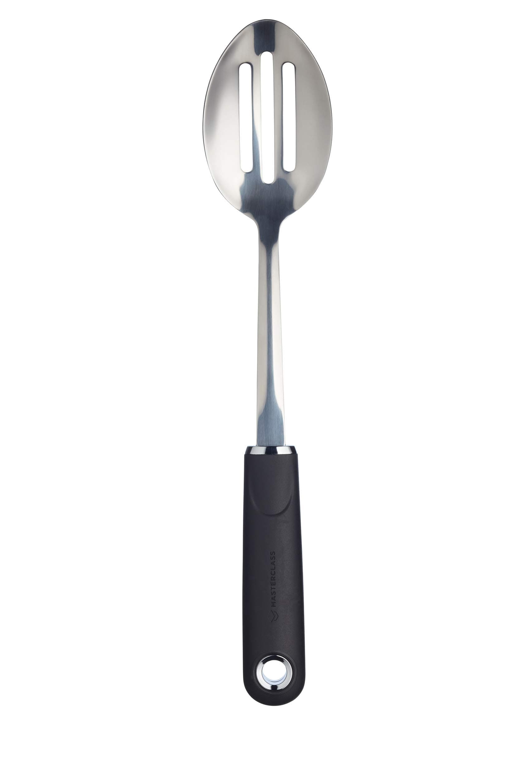 MasterClass Slotted Spoon with Soft Grip Handle, Stainless Steel, 34 cm, Black / Black