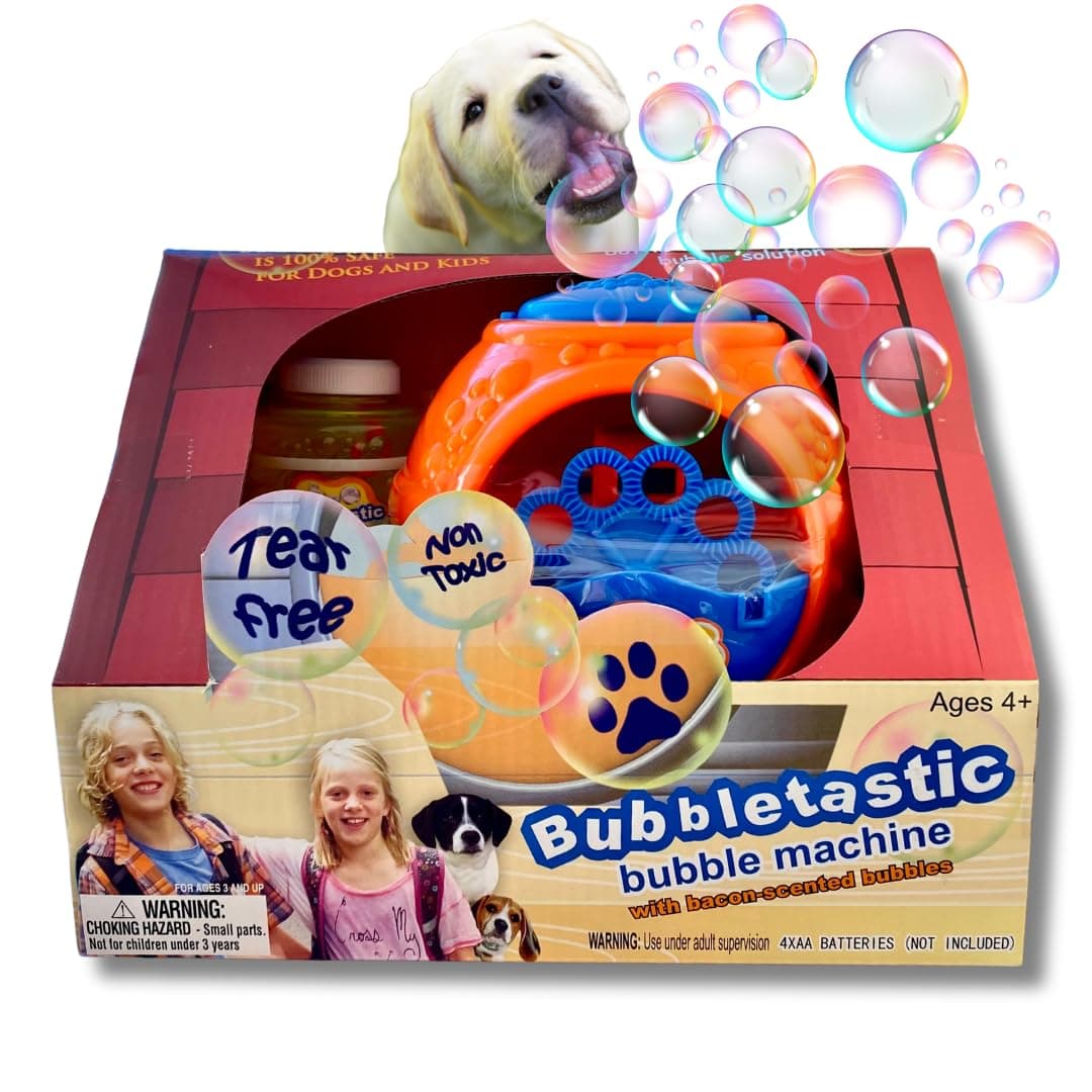 Bubbletastic Bacon Bubble Machine for Dogs - with Free 8oz. Bottle of Bacon Bubbles!