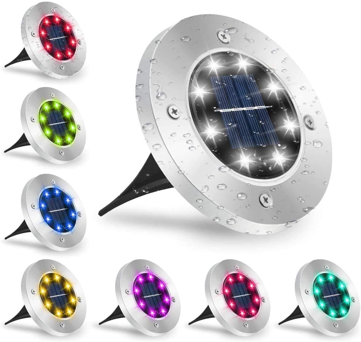 Solar Ground Light, ANSODY 8 LED Multicolor In-ground Solar Pathway Garden Lights Outdoor Stainless Steel IP65 Waterproof Auto Charging Solar Floor Light Lamp for Lawn Yard Alley Stairs (8 Packs)…
