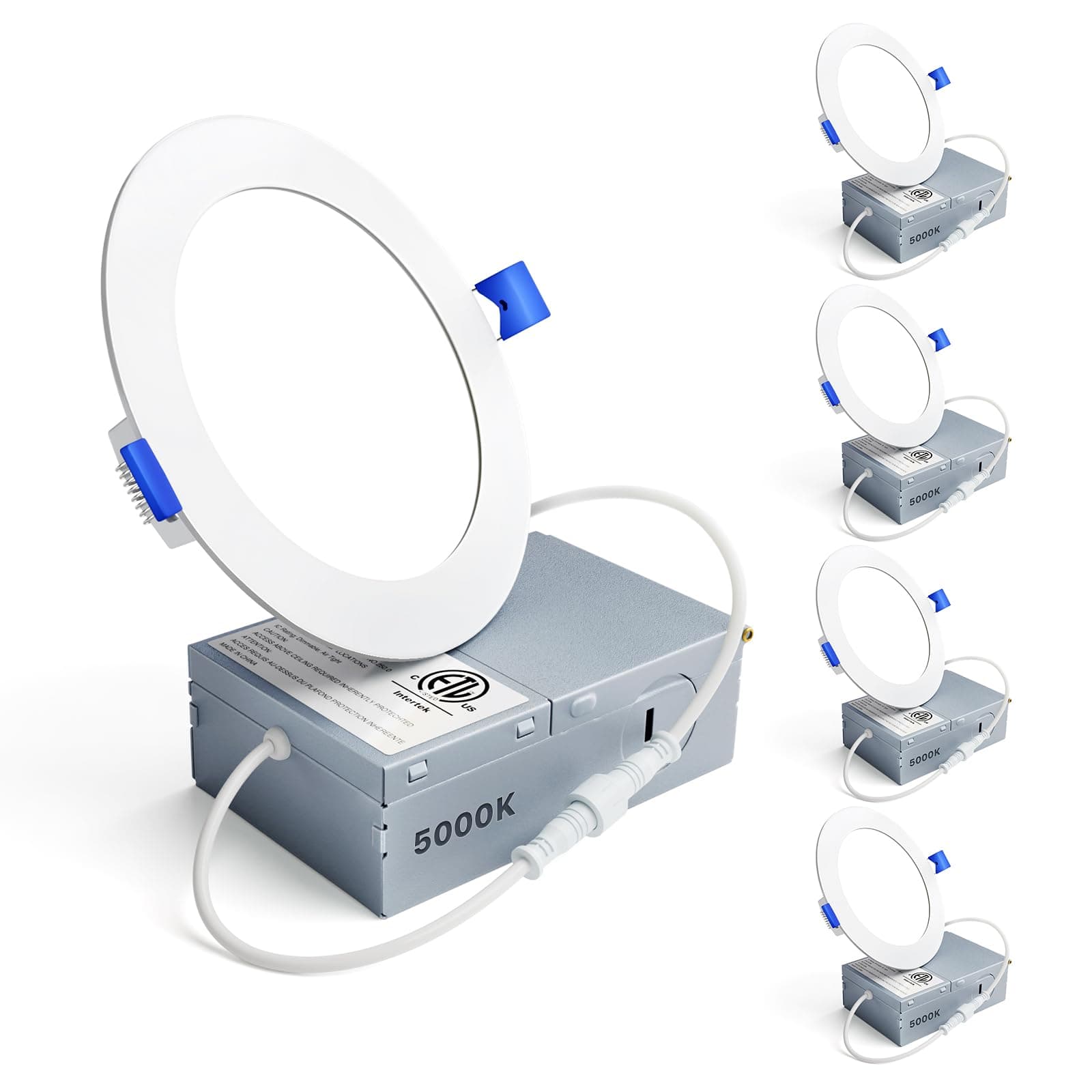 Ensenior 4 Pack 4 Inch LED Recessed Light, Dimmable, 5000K Daylight, 750LM High Brightness, 9W 120V, Damp Rated, Ultra-Thin Canless Wafer Ceiling Light - ETL & FCC & IC