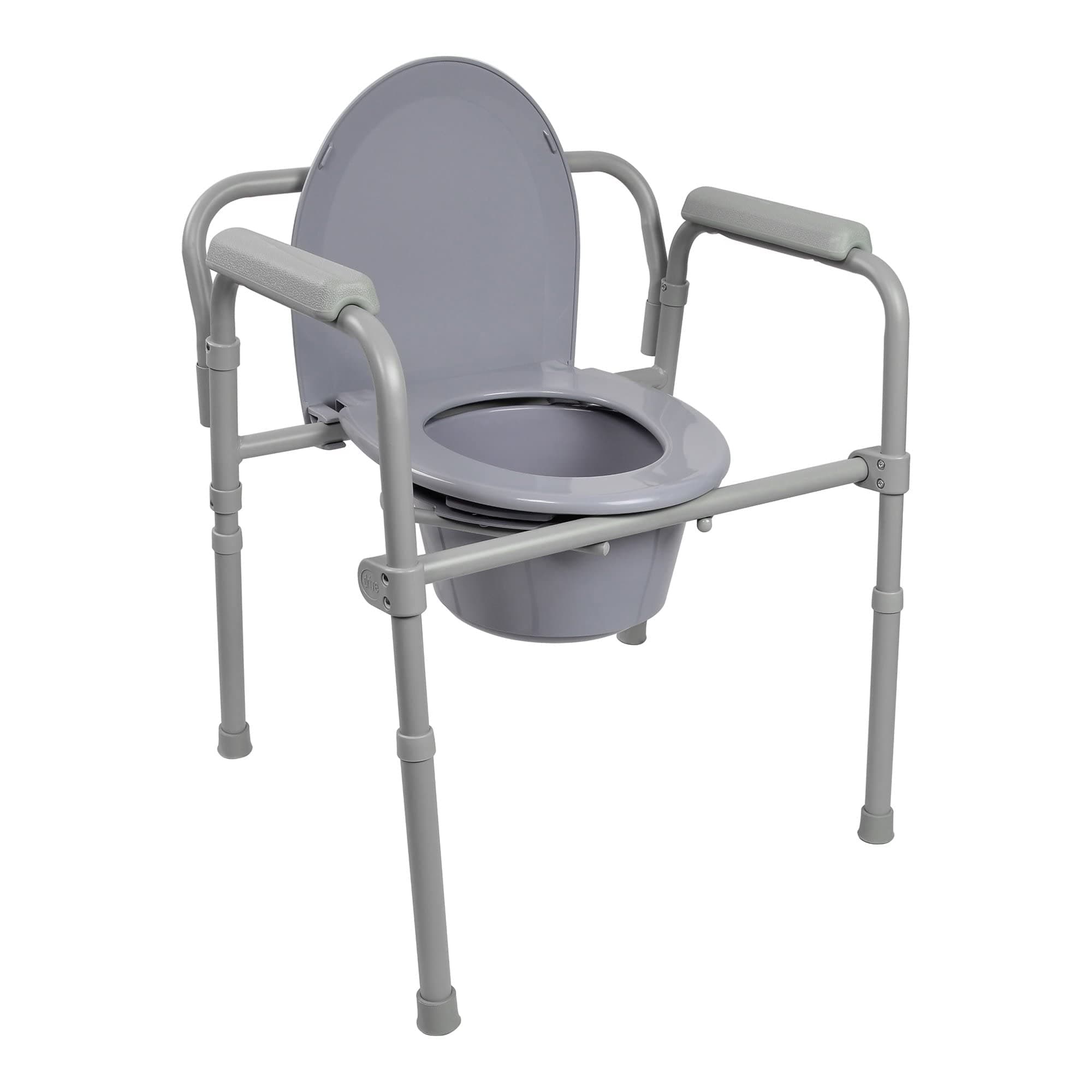 McKesson Folding Commode Chair with 7.5 qt Bucket, 350 lbs Weight Capacity, 13 1/2 in Seat Width, Adjustable Height, 1 Count