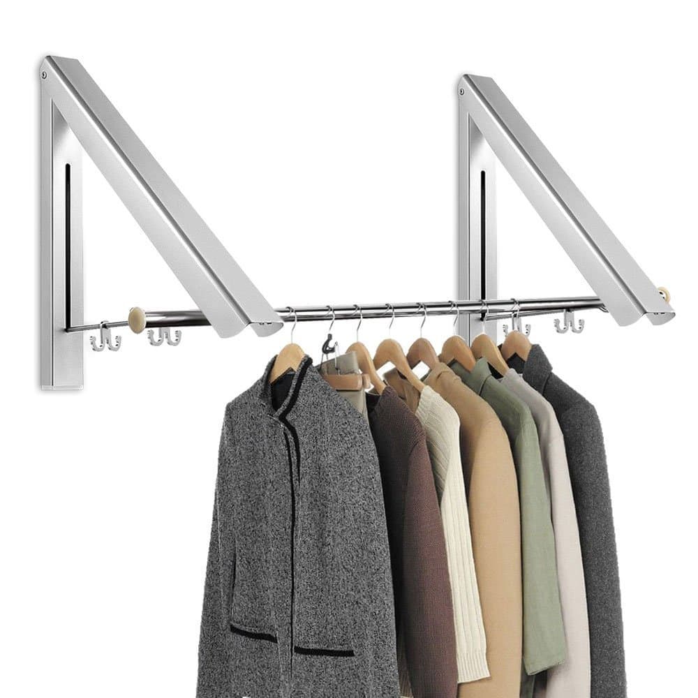 GDSZHS Folding Clothes Hanger Wall Mounted Retractable Clothes Rack, Clothes Hanger Racks + 2 Stainless Steel Tube Aluminum Alloy Adjustable Foldable Coat Hanger for Balcony Hotel Bathroom Bedroom