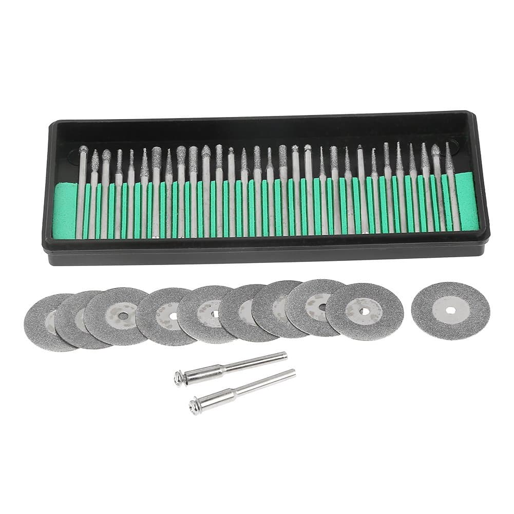 Ejoyous Diamond Cutting Wheels Set, 30Pcs Diamond Burs and 10Pcs Saw Blades Cutting Discs and 2Pcs Mandrels Rotary Tools Accessories for Ceramic Alloy Wood Metal DIY Craft