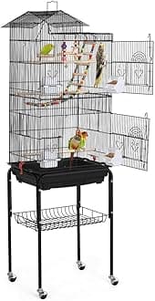 Yaheetech Bird Cage 64'' Medium Small Parrot Parakeet Bird Cages with Detachable Rolling Stand for Parrot Lovebirds Finches Parakeets Budgie Parrotlet Conures, Pet Flight Birdcage
