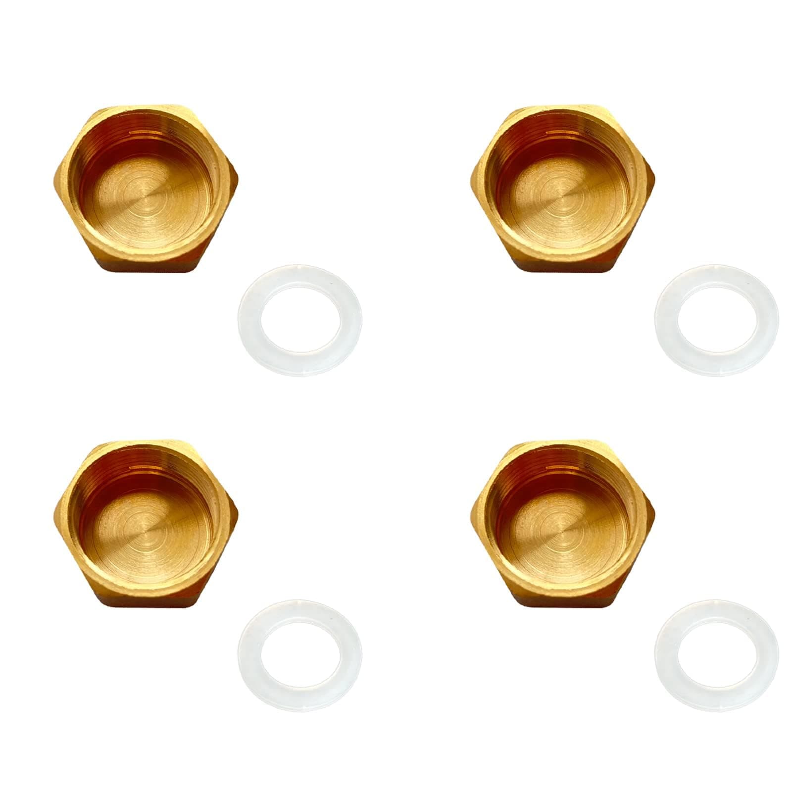 1/2” Brass Pipe Cap Hex Female End Caps Plug Plumbing Fitting with Rubber Gasket, IPS (Pack of 4)