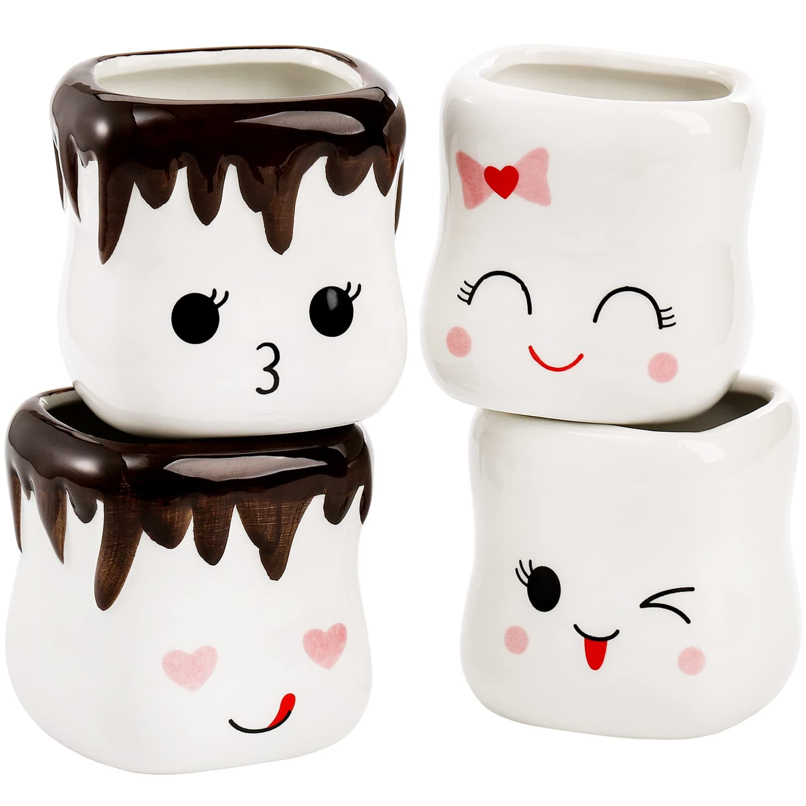 4 Pack Ceramic Hot Chocolate Mugs, Cute Coffee Mug Set, Couple Matching Mugs, Anniversary Christmas Wedding Valentine's Day Gift
