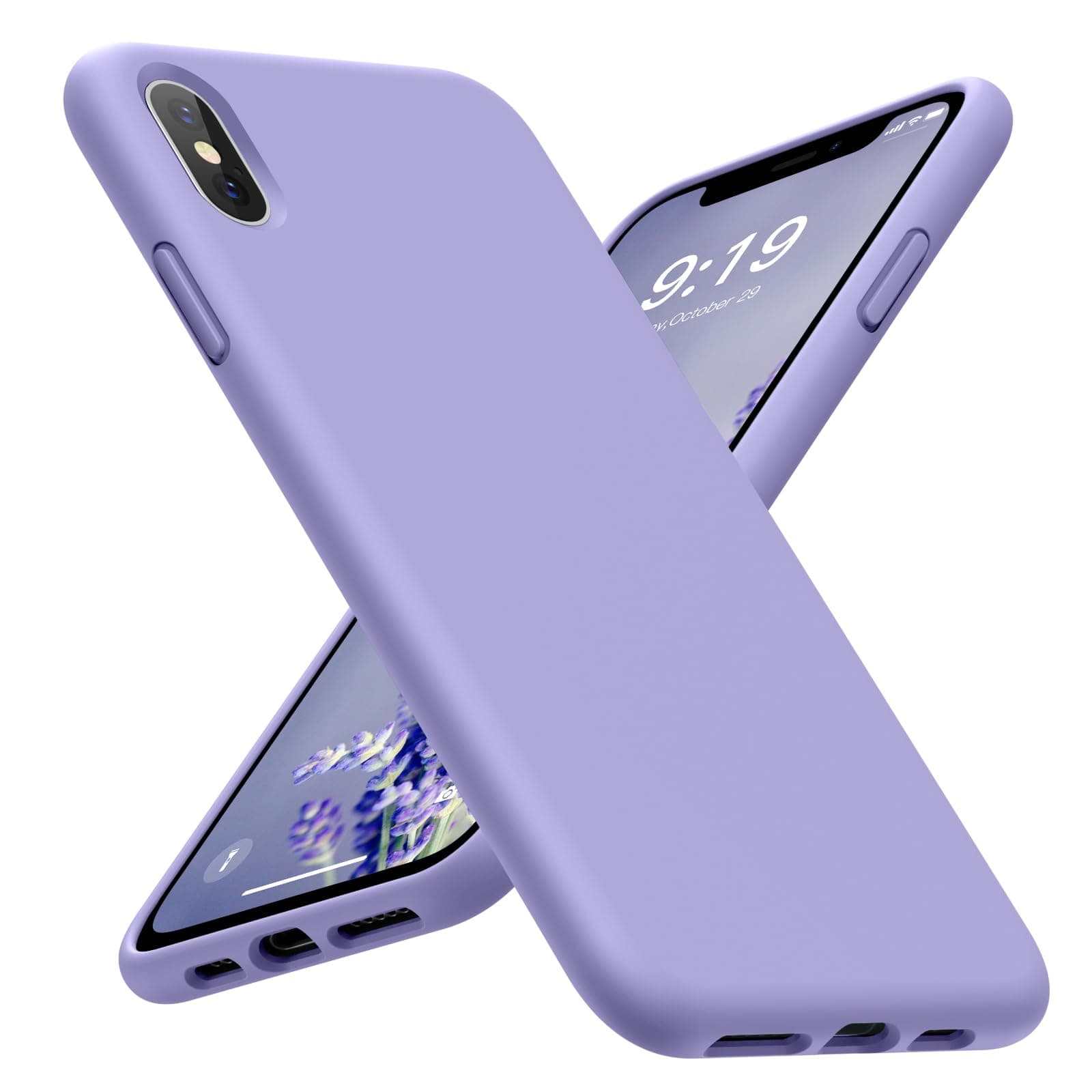 OuXul Case for iPhone X/iPhone Xs case Liquid Silicone Gel Rubber Phone Case,iPhone X/iPhone Xs 5.8 Inch Full Body Slim Soft Microfiber Lining Protective Case（Light Purple）