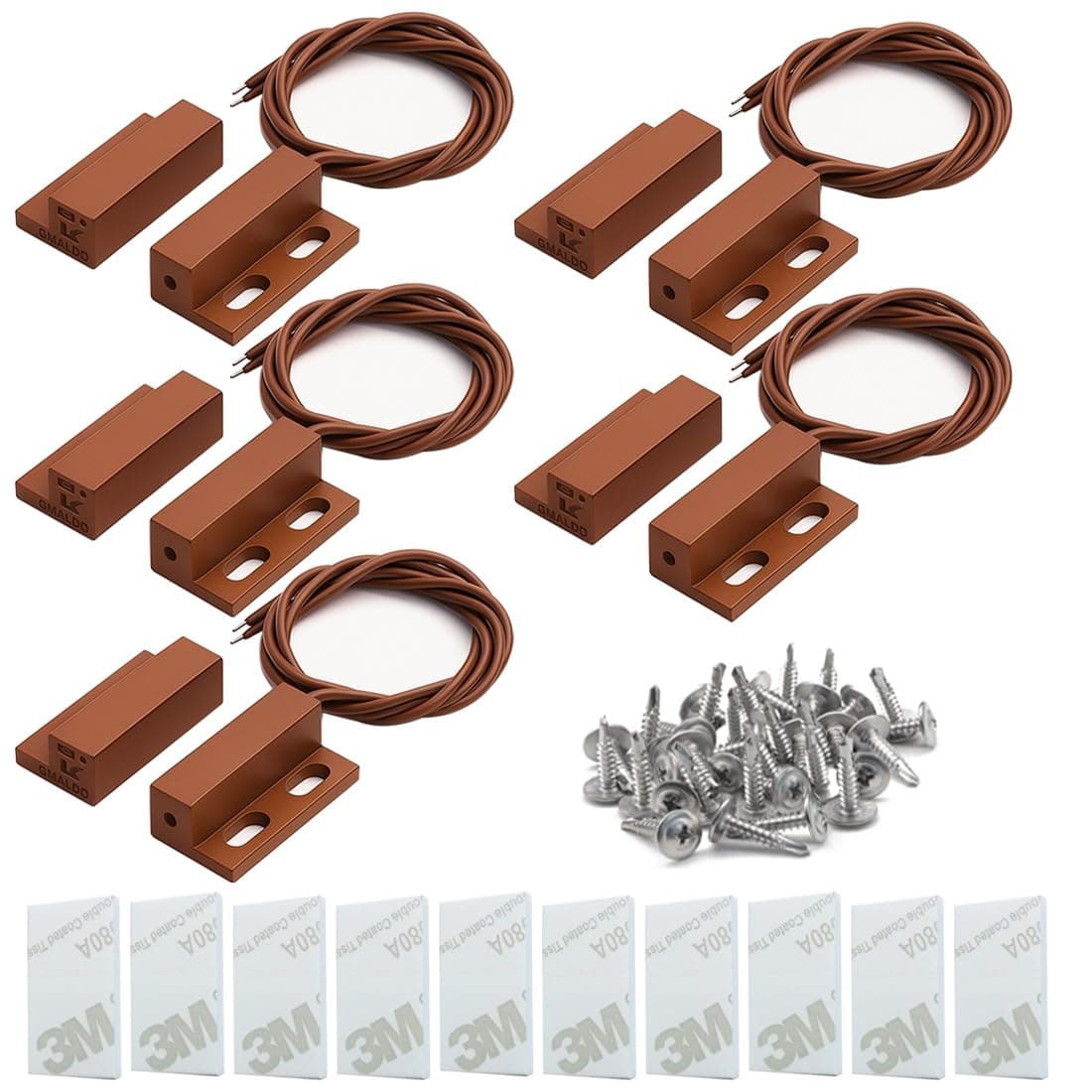 Gebildet 5pcs Recessed Wired Security Window Gate Contact Sensor Alarm,Magnetic Reed Switch Brown,Magnetic Door Sensor,Magnet Near - Connect Circuit, Magnet Away - Break Circuit