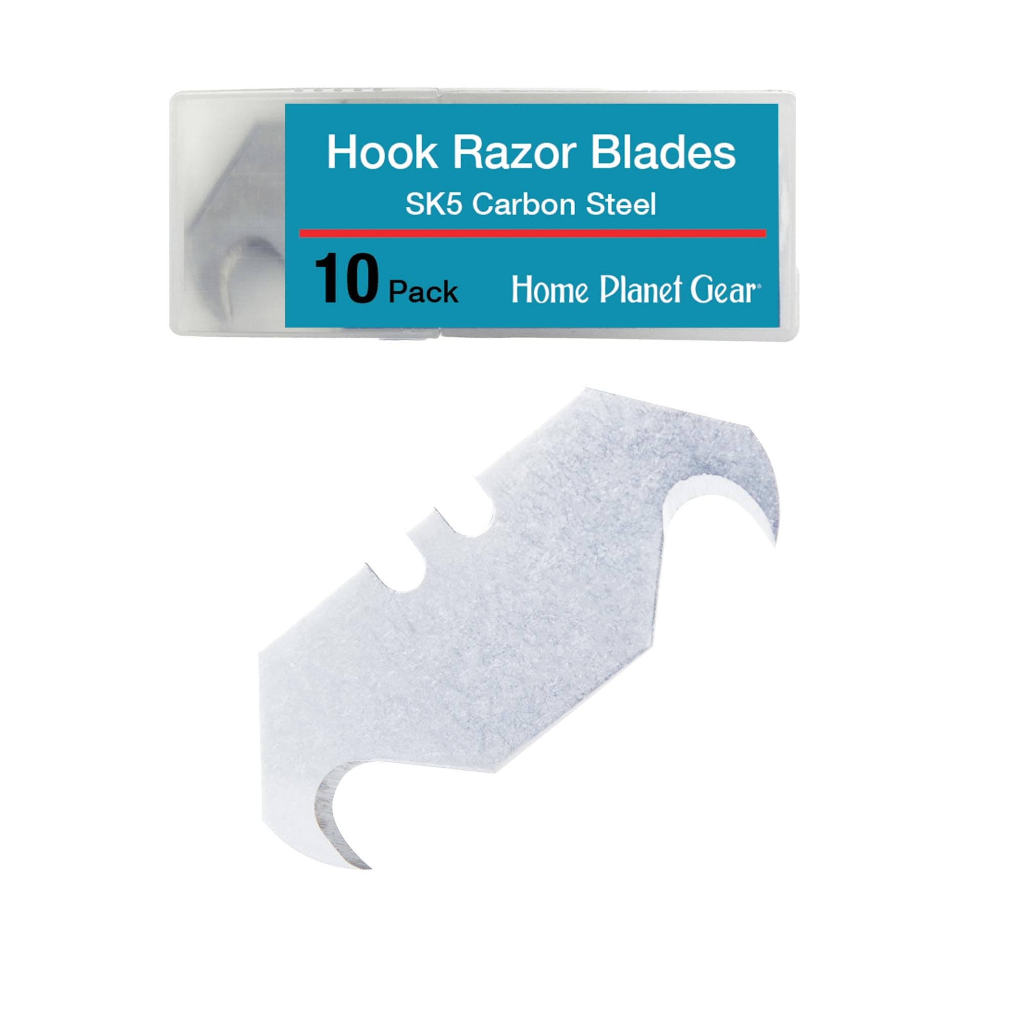 Hook Blade 10 Pack - Utility Knife Hooked Razor Blades in Storage Box - Heavy Duty SK5 Replacement Refills for Carpet, Roofing Knife, Box Cutter