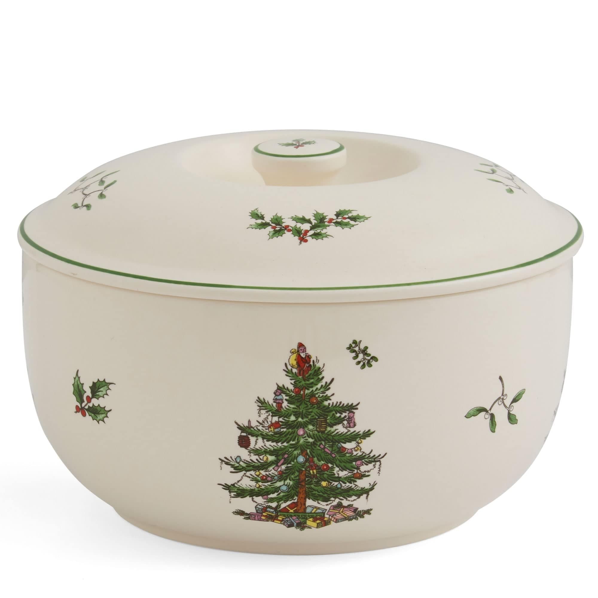 Christmas Tree 1 Quart Round Casserole Dish with Lid - Stoneware Baking Dish for Holiday Desserts - Oven to Table Bakeware & Dishwasher Safe - Festive Holiday Serveware for Christmas Table