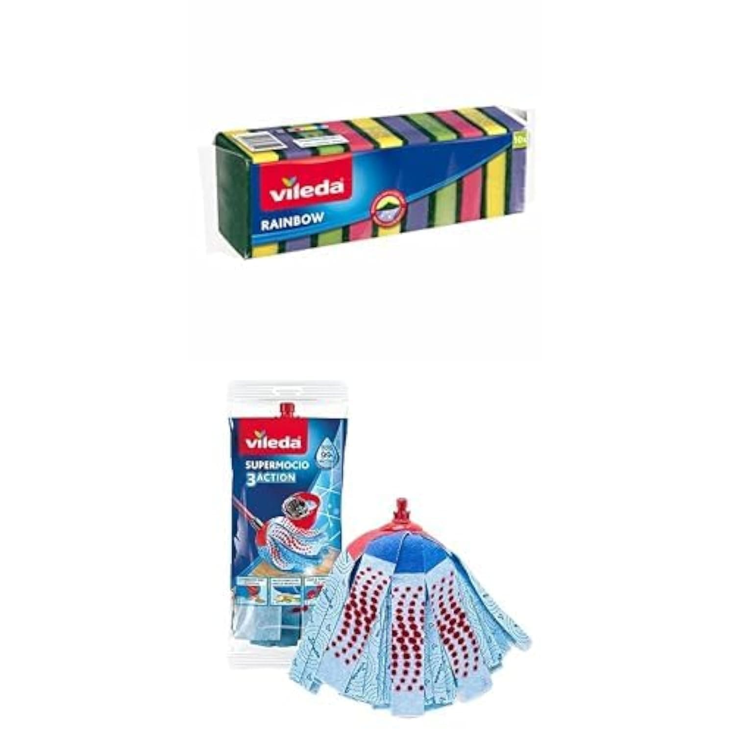 ViledaRainbow Medium Foam Sponge 10 Pcs, Multi Colours + Supermocio Floor Mop Refill