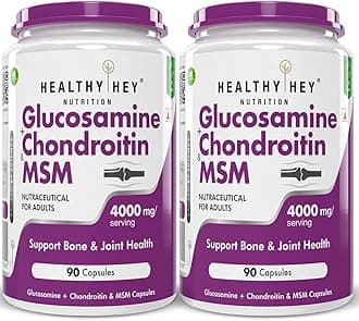 Double Strength Glucosamine Chondroitin and MSM for Cartilage; Joint and Bone; 90 Capsules (4000 mg) - Pack of 2