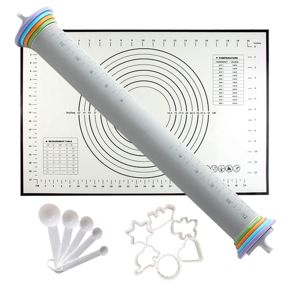 Rolling Pin Mat Paper Adjustable Thickness Silicone 12 Inches Kitchen Cooking Dining Baking Tools Gadget Accessory Kit Mildew Proof Antibacterial