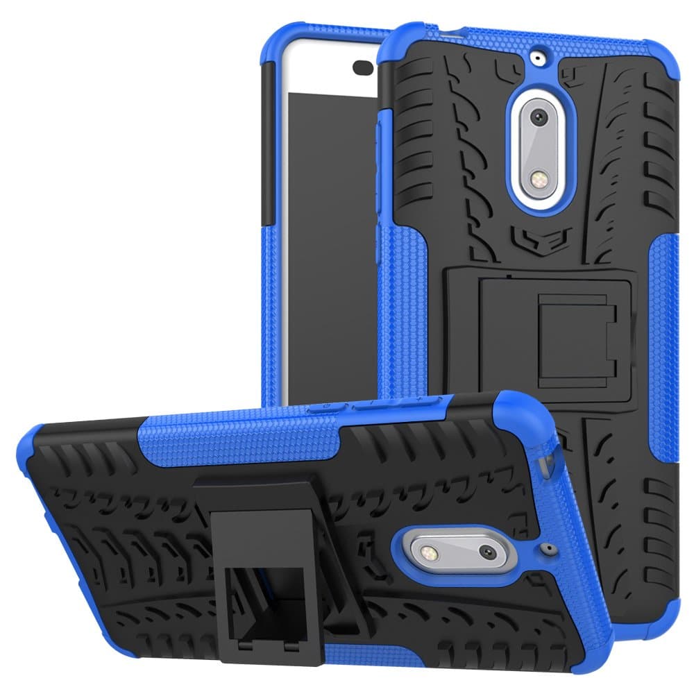 Nokia 6 Case, KimBoo Dual Layer Shock-Absorption Armor Cover Full-Body Protective Case with Kickstand Combo PC+TPU Back for Nokia 6 (Blue)