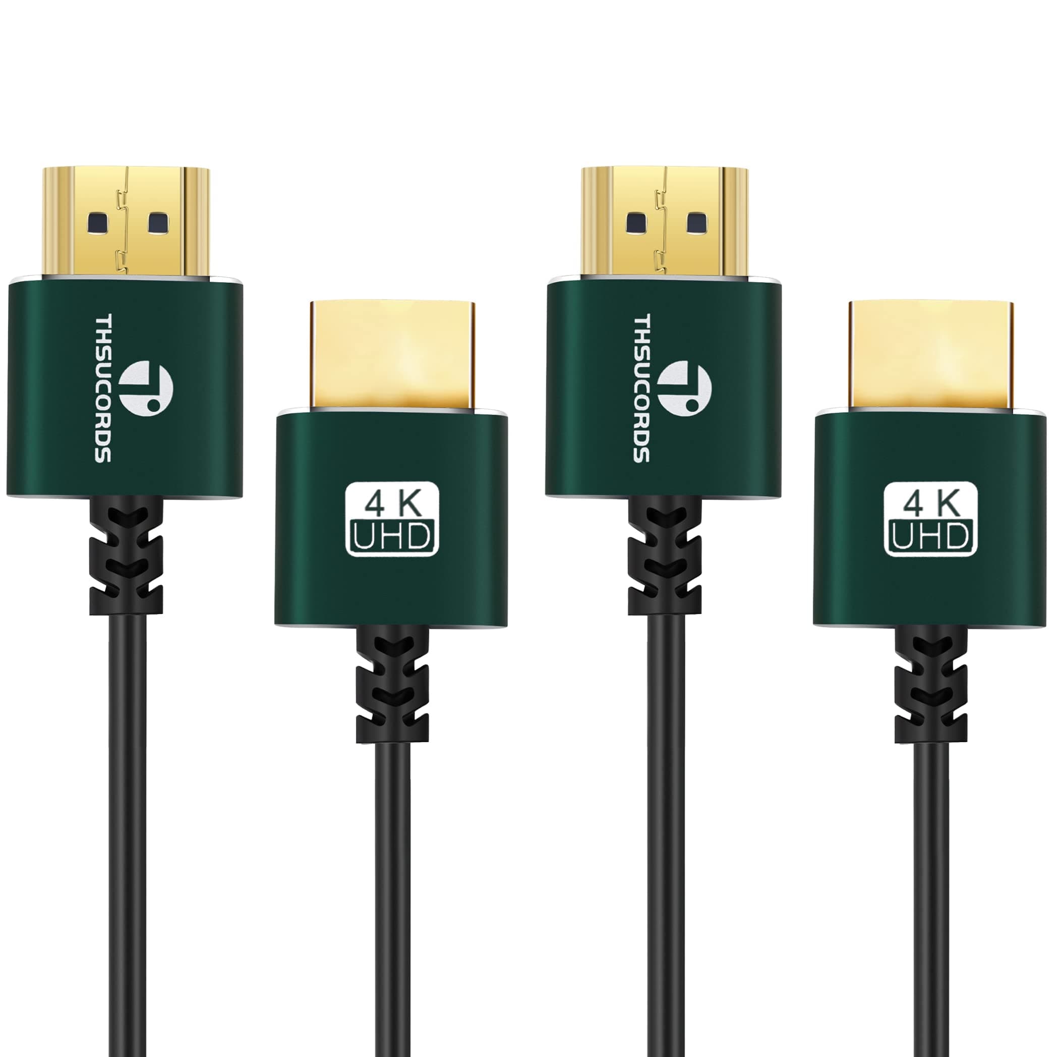 Thsucords Thin HDMI to HDMI Cable 1FT 2 Pack, Ultra Slim & Flexible HDMI Cord Supports High Speed 4K@60Hz 18gbps 2160p 1080p