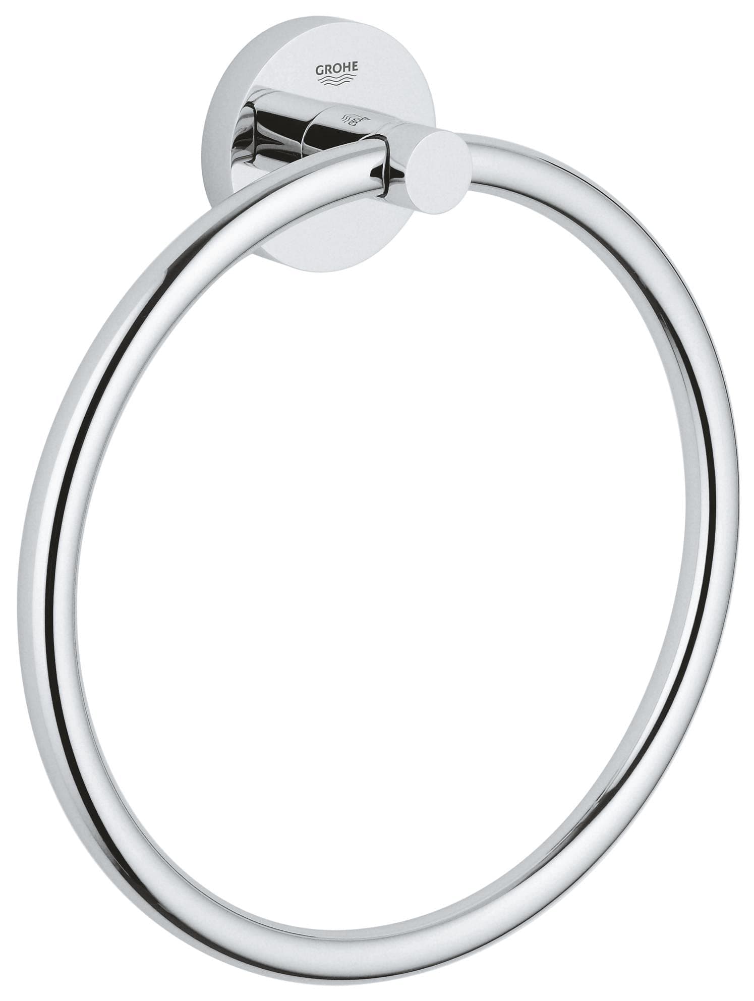 Start QuickFix Towel Ring (Metal, Concealed Fastening, Including Screws and Dowels, Extra Easy to Fit with GROHE QuickGlue), Size 200 mm, Chrome, 41174000