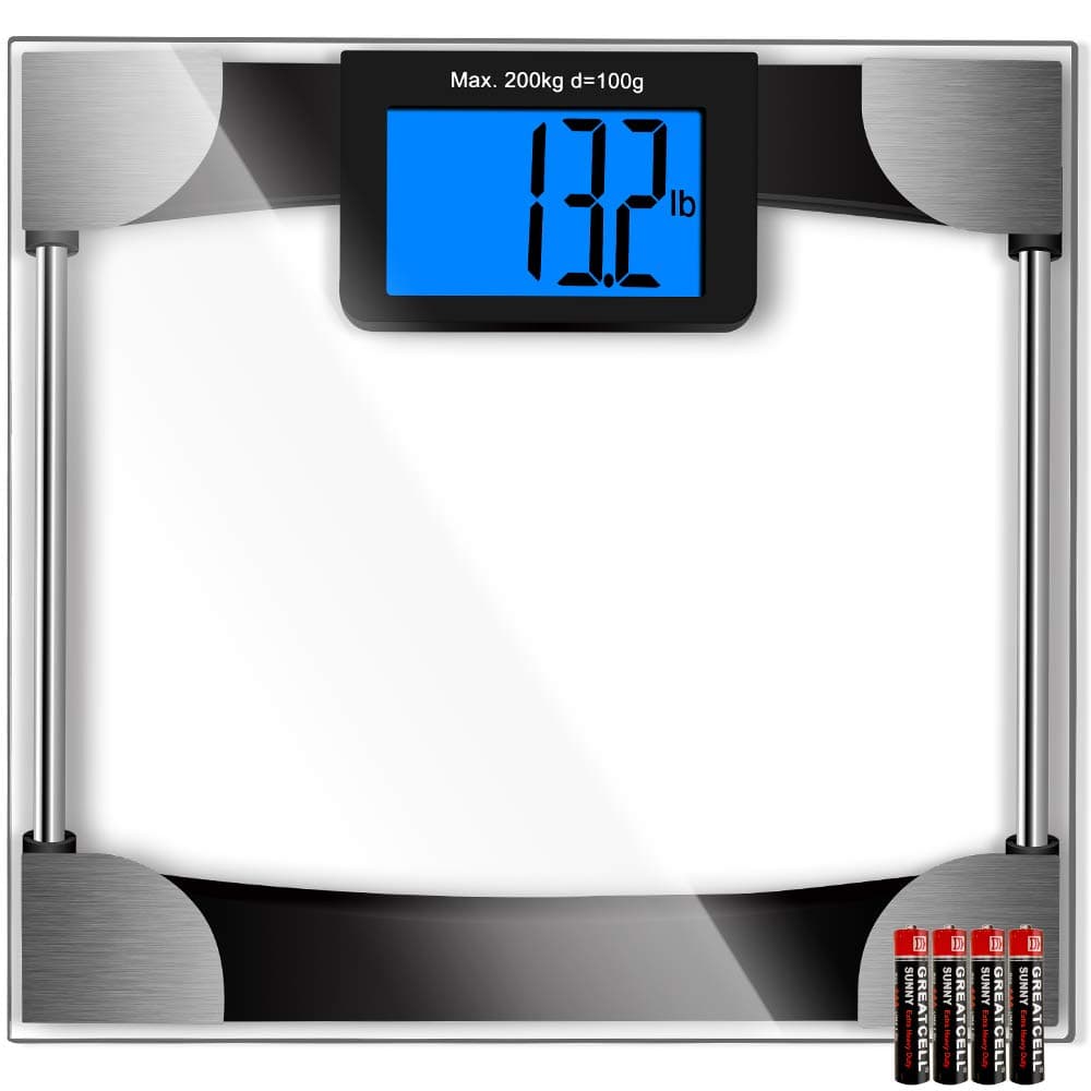 Kasonic Digital Body Weight Bathroom Scale - Large Digits LCD Display; Max Weight 440 Pounds; 8MM Thickness Tempered Glass; 4Pcs AAA Battery Include; Anti Slip Bottom Pads Technology