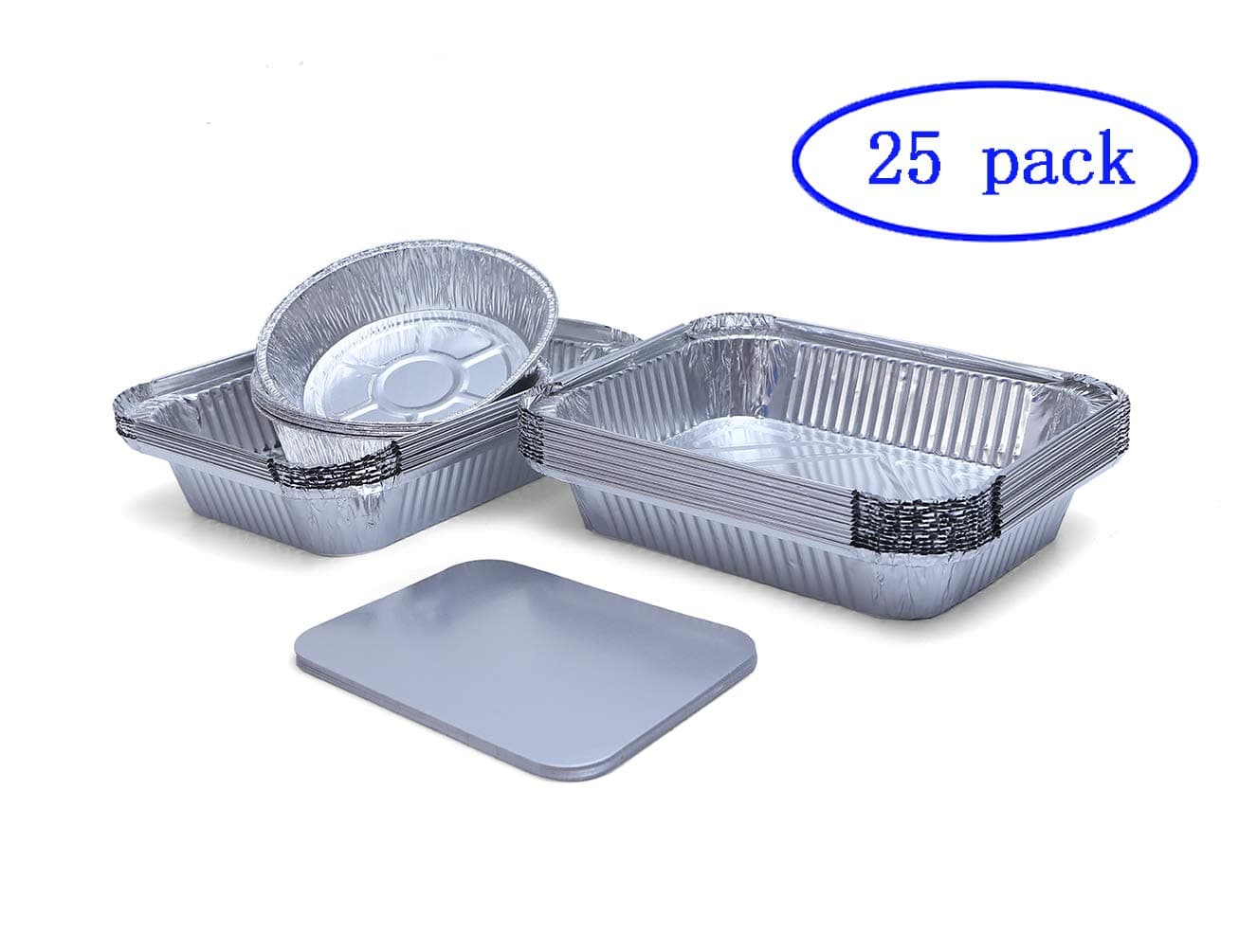 BBQ Small Foil Trays with Lids,20 Pack Foil Baking Tray (950ML) and 5 Pack Foil Disher (400ML)for Baking Roasting Broiling Cooking Food Storage & More Gastronorm Pan