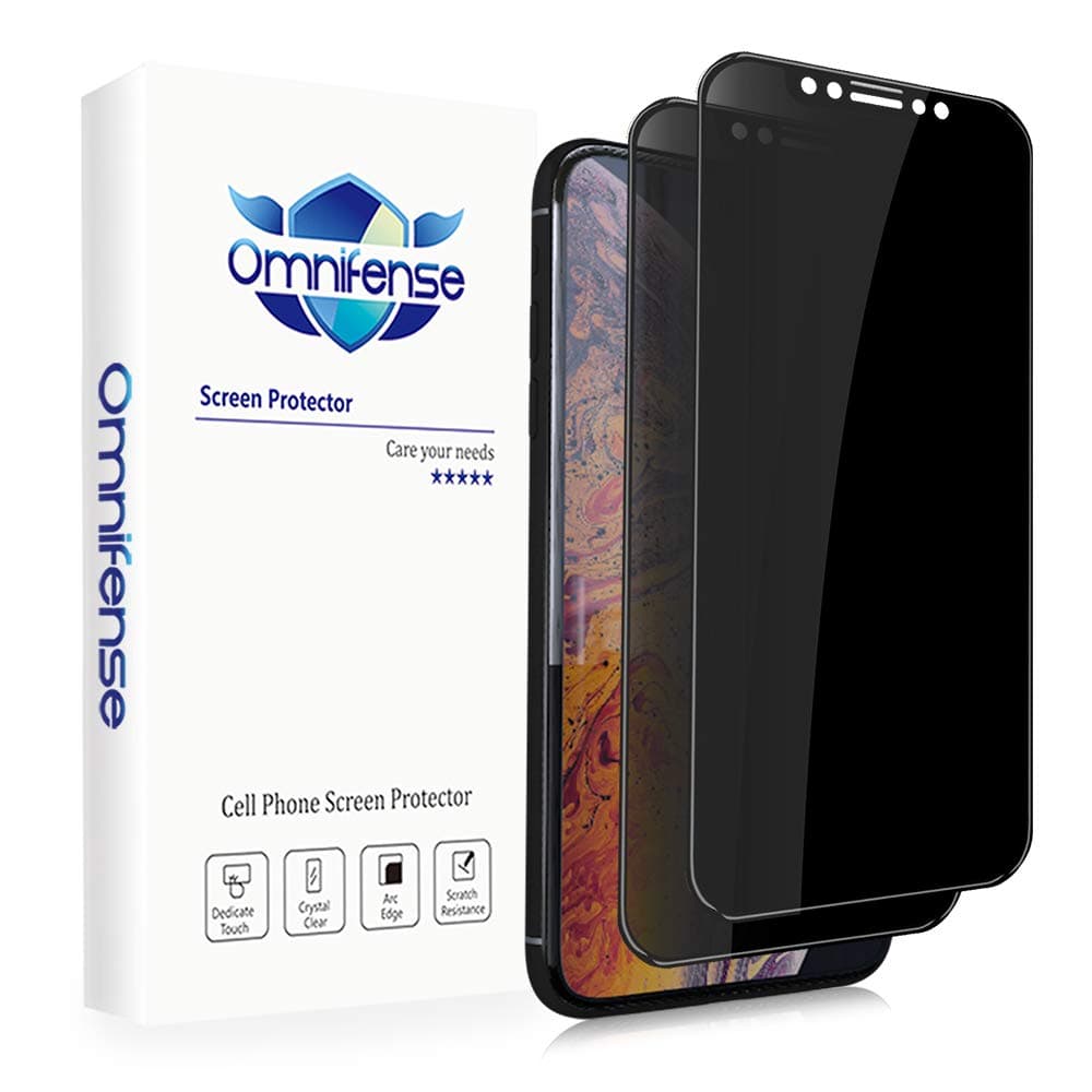 Omnifense 4 Way 360° Privacy Tempered Glass Screen Protector for iPhone 11 Pro/iPhone Xs/iPhone X, Horizontal and Vertical Anti Spy 9H Scratch Resistant Case Friendly, 2 Pack