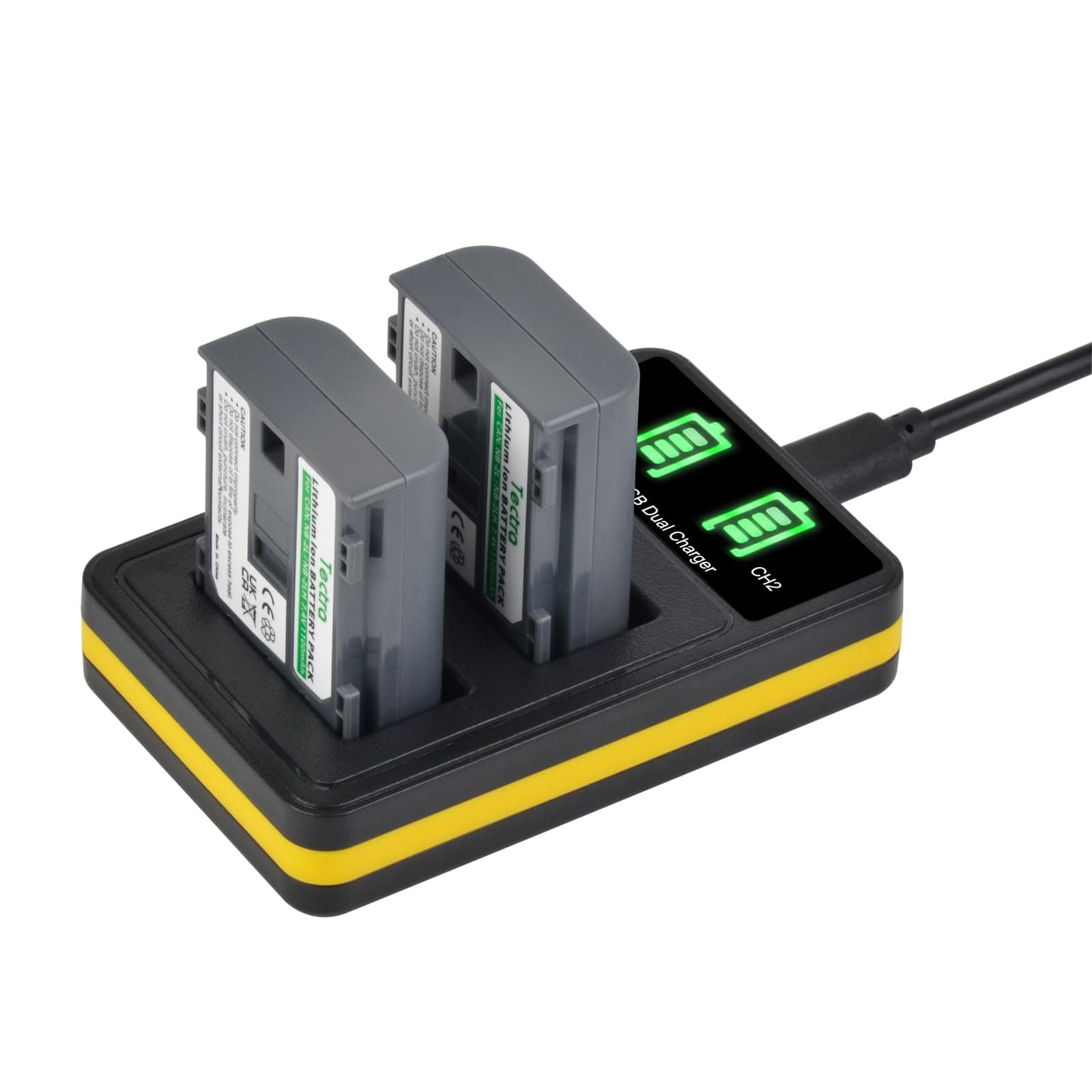 Tectra 2-Pack NB-2L NB-2LH Battery and LED Dual Charger for Canon PowerShot G7 G9 S30 S40 S45 S50 S60 S70 S80 DC410 DC420 VIXIA HF EOS 400D 350D Rebel XTi XT Cameras