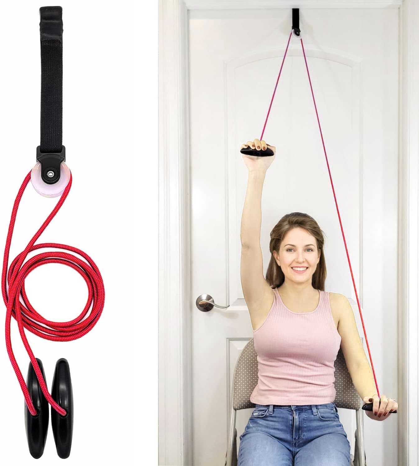 LiftAid Shoulder Pulley for Physical Therapy with Exercise Guide - Improves Shoulder Strength & Range of Motion - Reduces Pain, Helps in Muscle Recovery - Physical Therapy Equipment (Red)