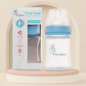 R for Rabbit First Feed 150 ml Baby Feeding PP Bottle with Anti-Colic Wide Neck, BPA Free Soft Silicone Nipple, Milk Feeder for New Born/Infants/Toddler Kids of 0+ Months (Lake Blue)