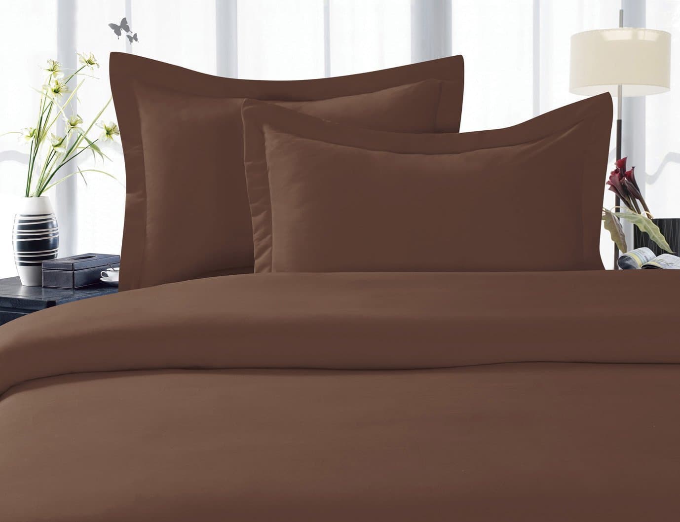 Elegance Linen ® 1500 Series WRINKLE RESISTANT 4 pc Sheet set, Deep Pocket Up to 18" - All Size and Colors , King Chocolate Brown