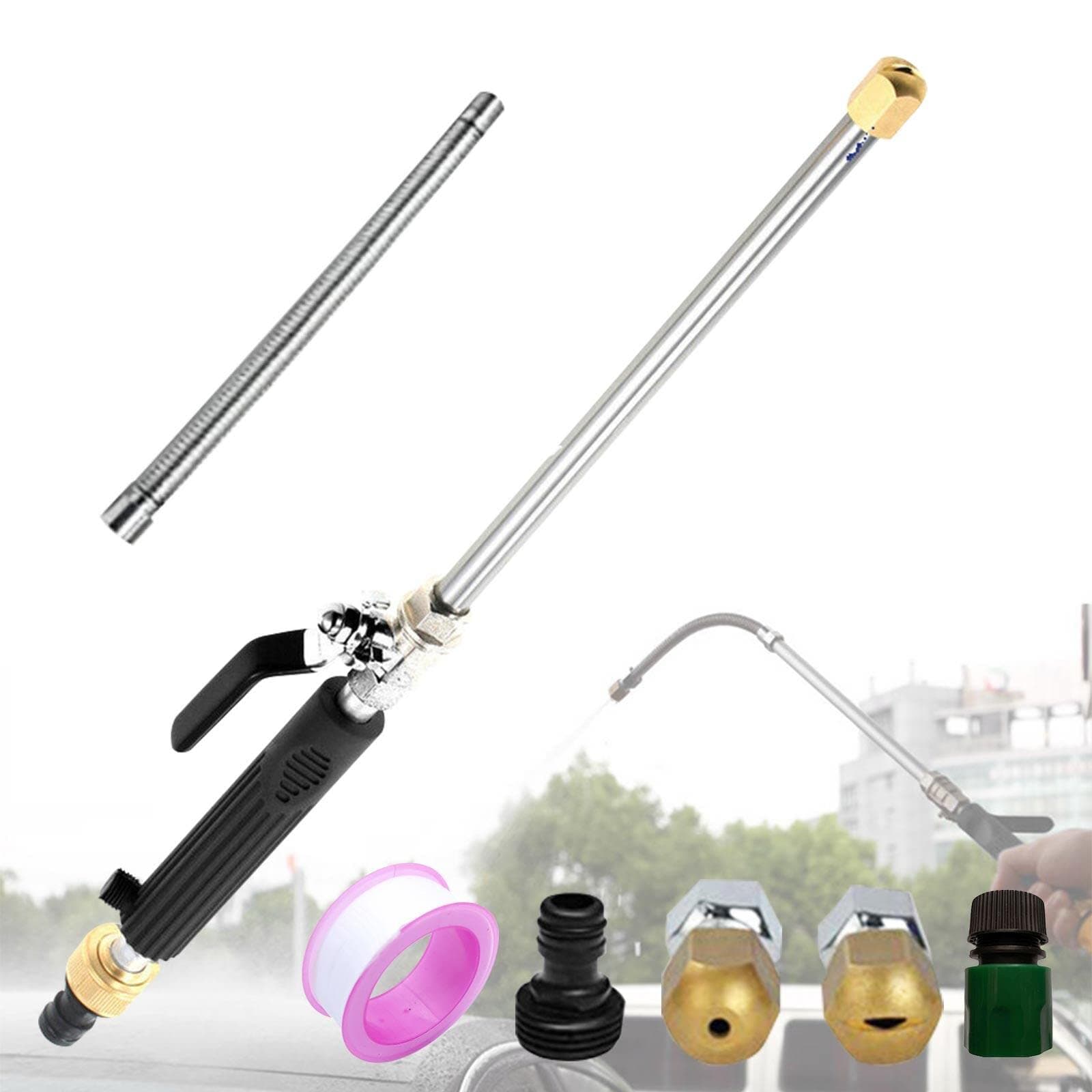 Pressure Washer Gun Accessory Spray Lance, 1/4 Inch Quick Release Jet Wash Lance, with 2 Hose Nozzles and 2 Rolls of 4 Meters Long and 15 Wide PTFE Tape for Karcher K2 K3 K4 K5 K6 K7