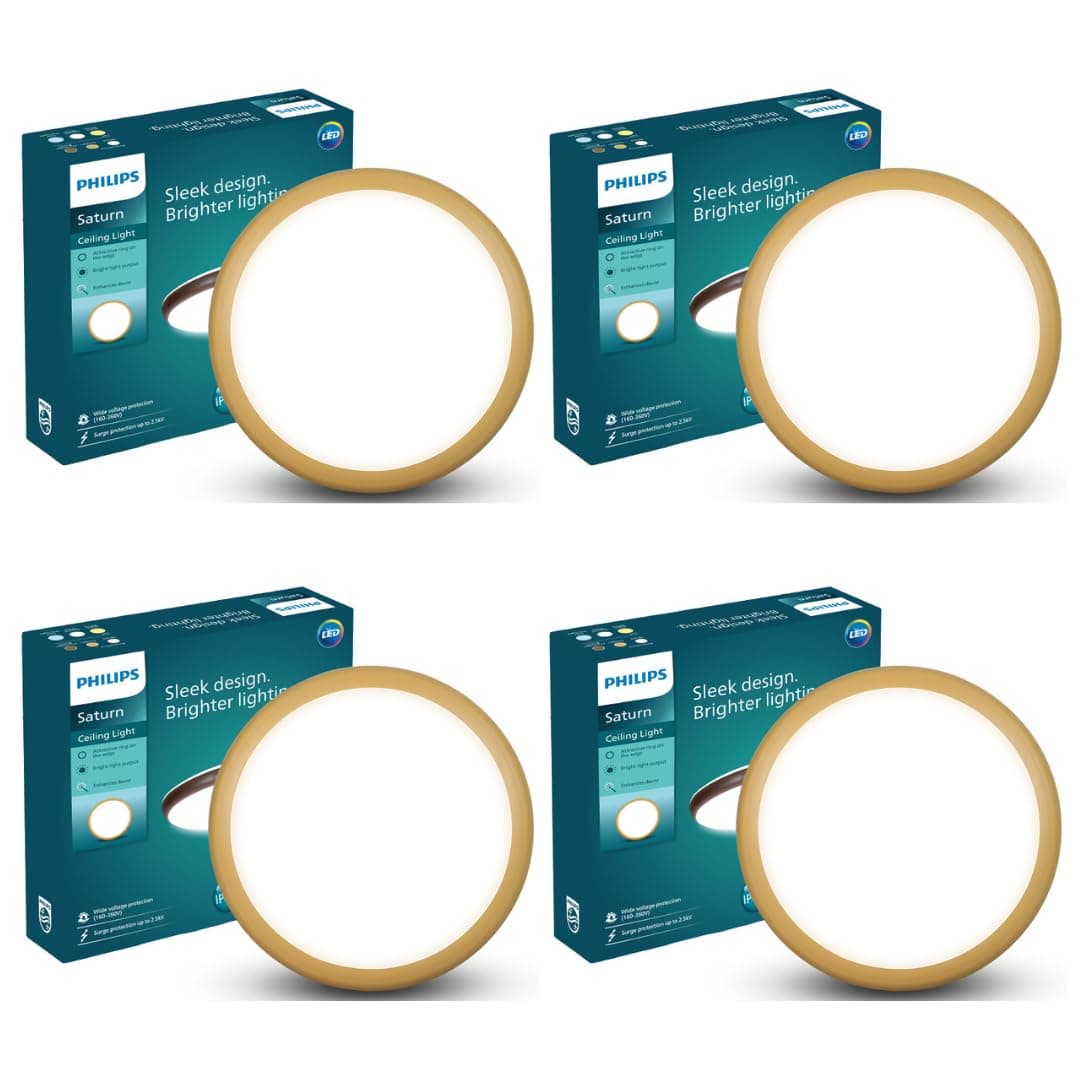 PHILIPS 24W LED Surface Ceiling Light | Decorative IP44 WaterProof Saturn Gold Ceiling Light for Home| Crystal White, Pack of 4