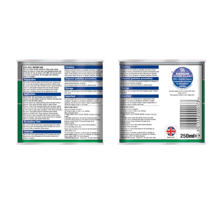 Rustins Quick Dry Varnish Clear Matt 250ml