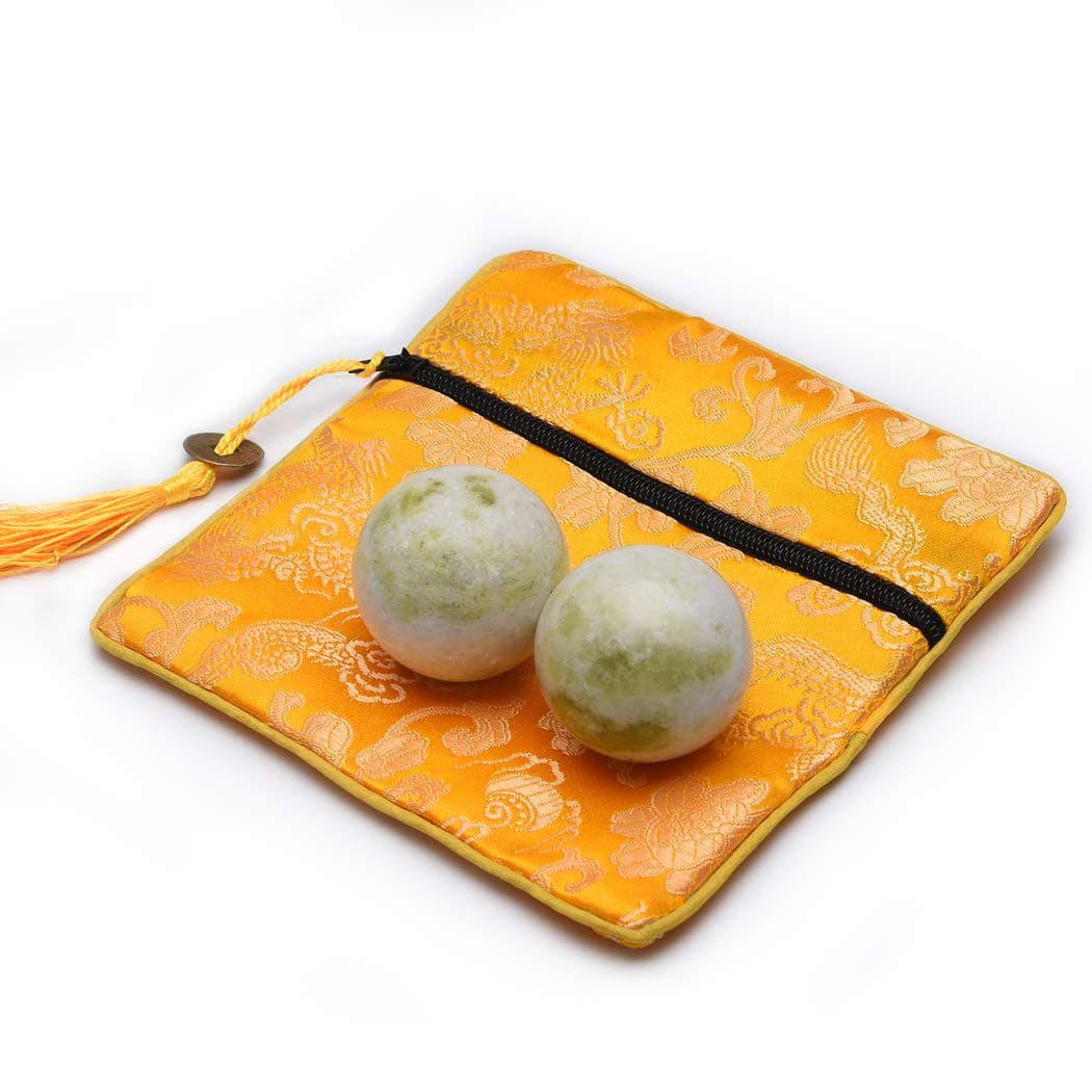 1.4'' Light Green Marble Baoding Chinese Health Exercise Stress Balls in Natural Stone Craft Collection BS003