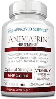 Approved ScienceAnemiaprin - Absorbable Iron, Vitamin C - Gentle On Stomach - 60 Capsules - 1 Month Supply - Non-GMO, Vegan