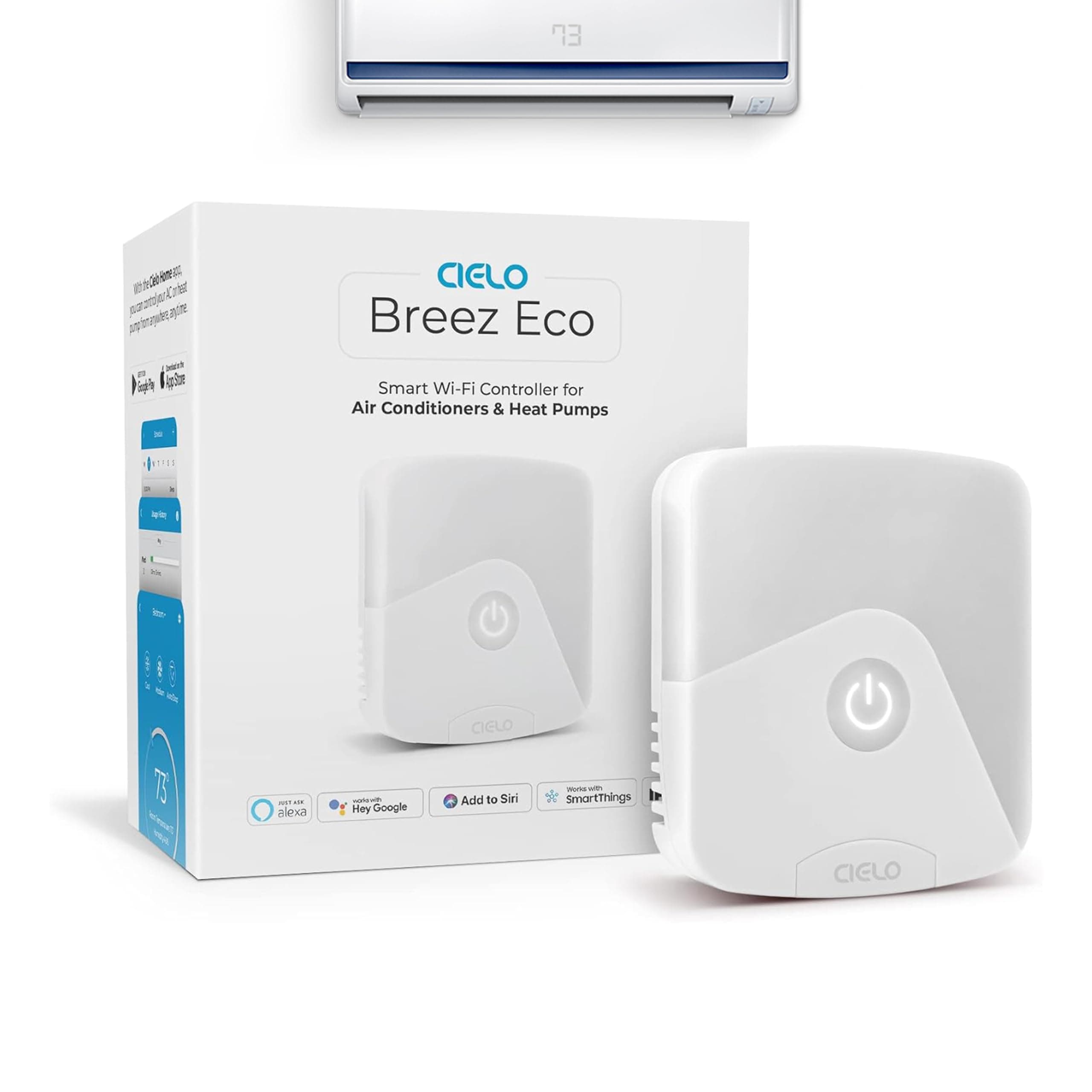 Breez Eco | Smart AC Controller for Mini Split, Window, Portable ACS | WiFi, Alexa, Google, Siri Shortcuts, SmartThings, IFTTT, Free App, NO Subscriptions | Schedules, Geofencing, Comfy (White)