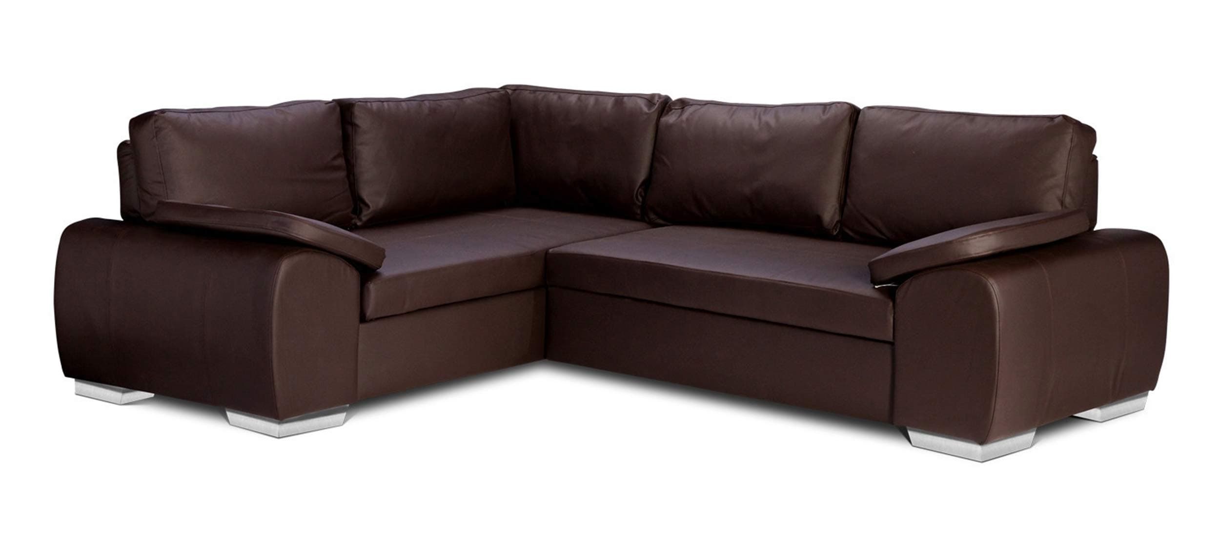 Sofas and More ENZO - CORNER SOFA BED WITH STORAGE - FAUX LEATHER - LEFT HAND SIDE ORIENTATION (BROWN)