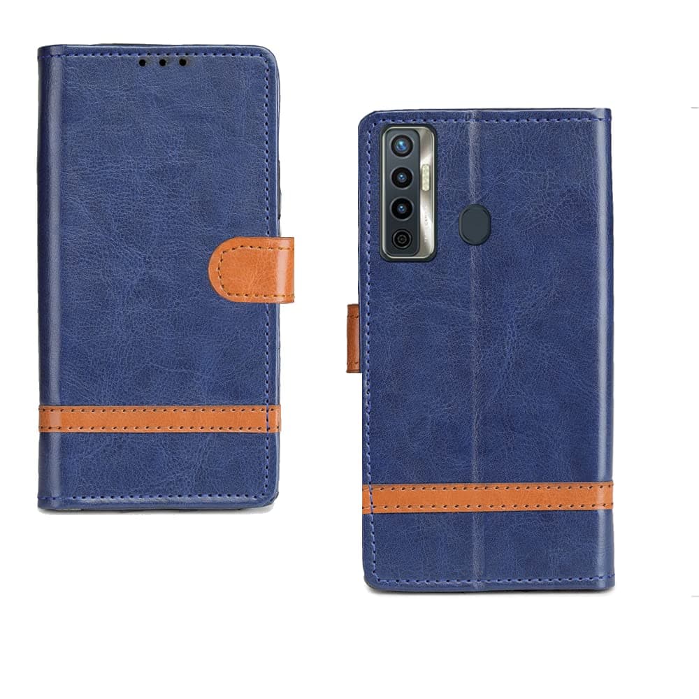 Inktree Tecno Camon 17 Flip Case | Premium Leather Finish Flip Cover |Complete Protection Flip Cover for Tecno Camon 17 - Blue Stripe