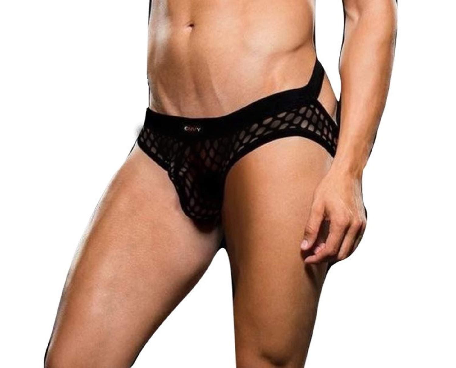 Baci LingerieEnvy Modern Fishnet Open Back Brief - Black (Medium - Large)