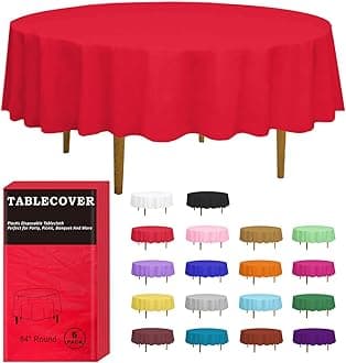 D&Z Plastic Table Cloth Disposable, 6 Pack Red Round Tablecloth Individually Wrapped for Indoor&Outdoor, 84 Inch Table Cover for Party, Picnic, Birthday, Wedding & Dinner